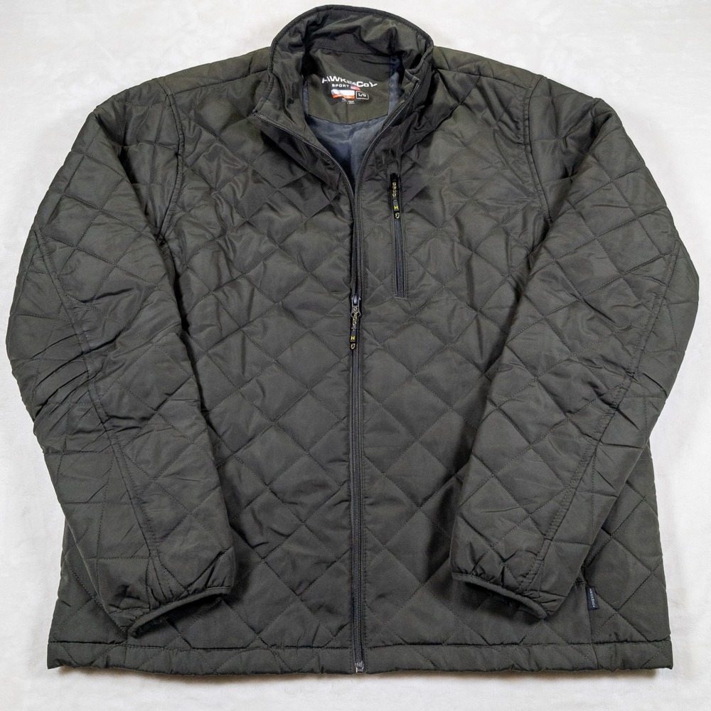 Hawke & Co Quilted Jacket Mens L Large Dark Green Performance Sport Fiber Puffer